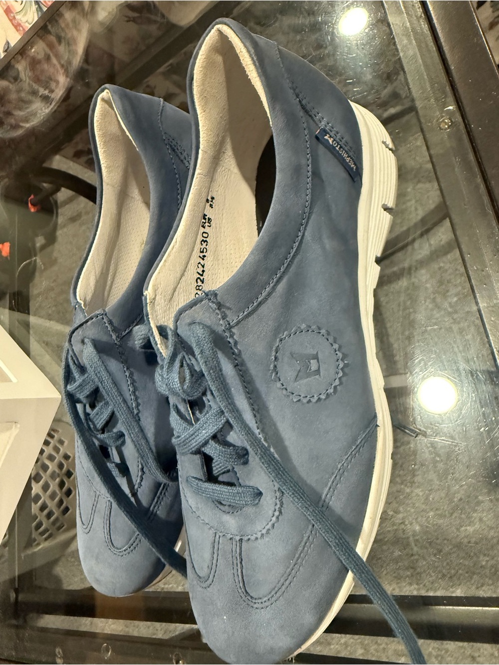 Mephisto Women's Navy Blue Lace-Up Sneakers with White Sole